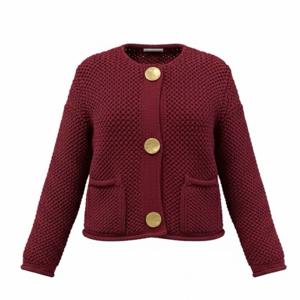 Zara Burgundy Chunky Knit Sweater with Gold Button